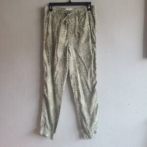Women's medium loose flowy jogger pants lyocell green leaf tree print comfy!